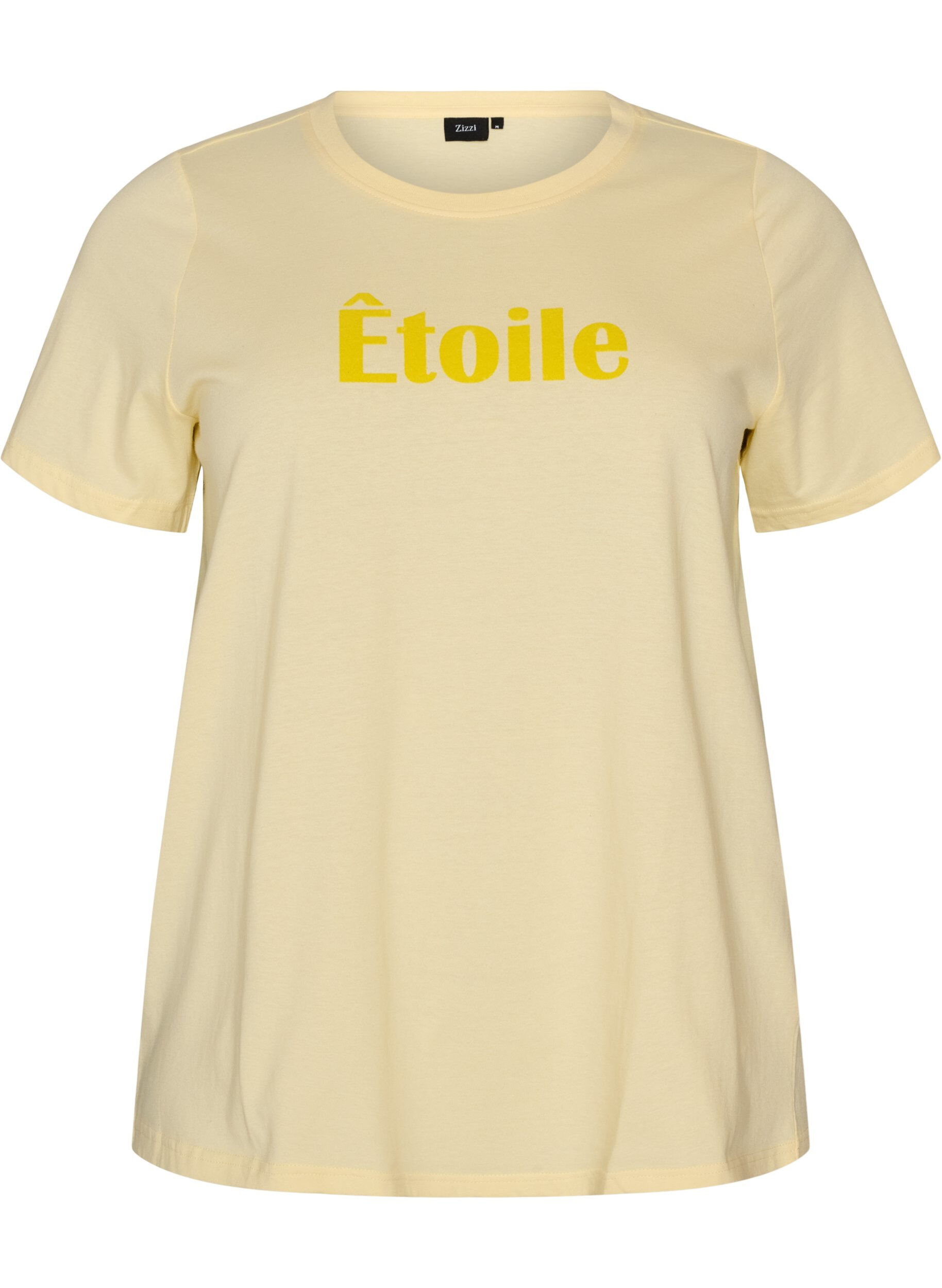 ZizziT-Shirt aus Bio-Baumwolle mit Text aus Velours, Gelb, Packshot image number 0