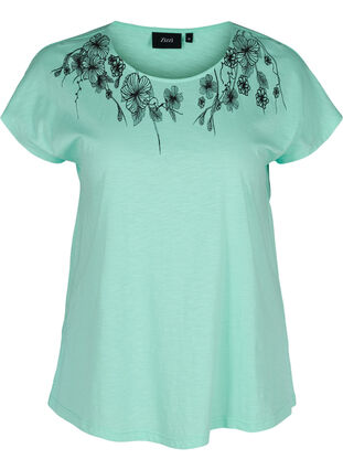 T-Shirt aus Baumwolle mit Printdetails, Cabbage FLOWER, Packshot image number 0