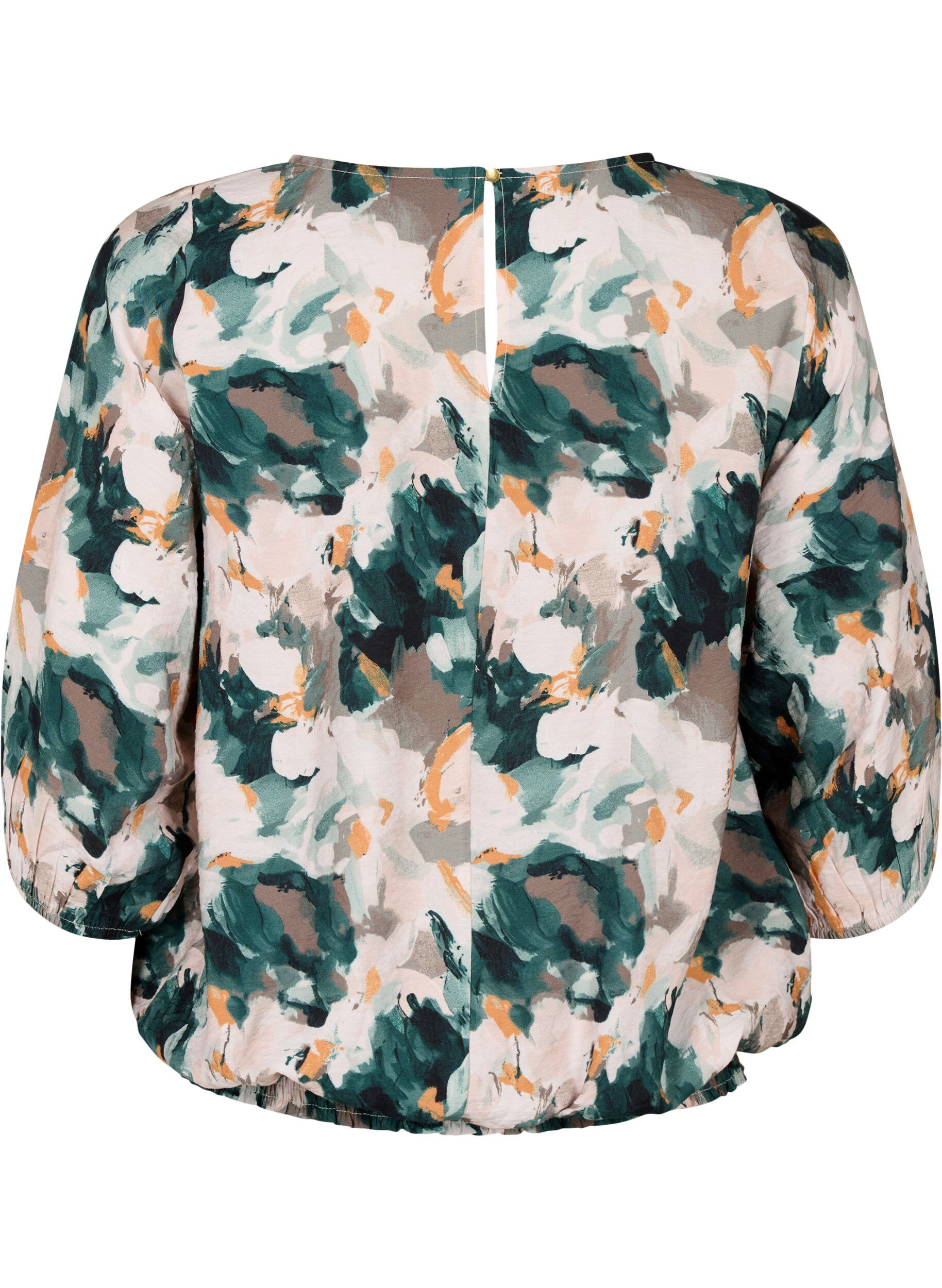 Zizzi Gesmokte Bluse aus Viskose mit Print, Duck Gr. Forest AOP, Packshot image number 1