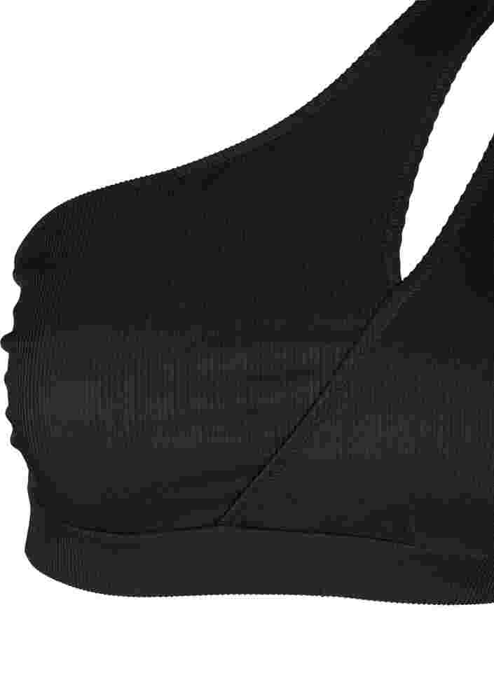 One-Shoulder Bikinitop aus Ripp, Black, Packshot image number 2