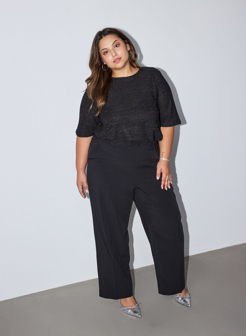 Bluse mit Struktur und Glitzer, Schwarz, Model image number 1