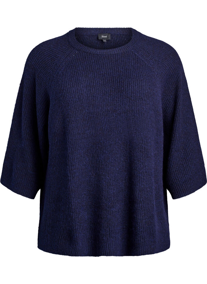 Ripppullover mit 3/4-&Auml;rmeln, Blau, Packshot image number 0