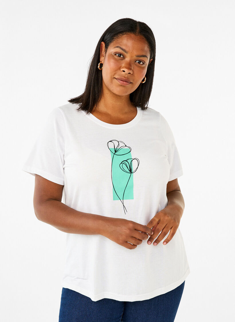 FLASH - T-Shirt mit Motiv, Bright White Flower, Model image number 0