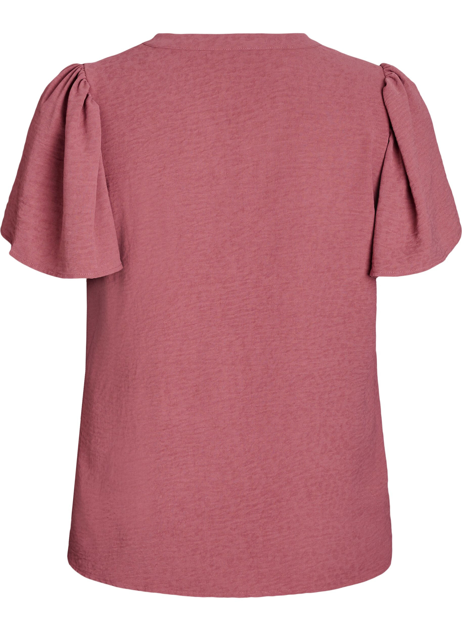 Zizzi Bluse mit kurzen R&uuml;schen&auml;rmeln und V-Ausschnitt, Rot, Packshot image number 1