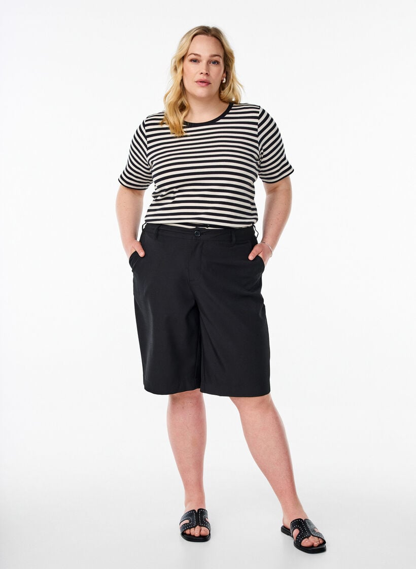 Gestreiftes T-Shirt mit gerippter Struktur, Schwarz, Model image number 1