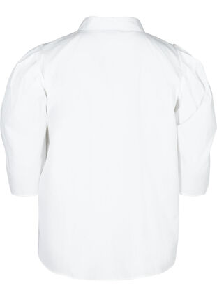 Hemdbluse aus Baumwolle mit 3/4-Puffärmeln, Bright White, Packshot image number 1