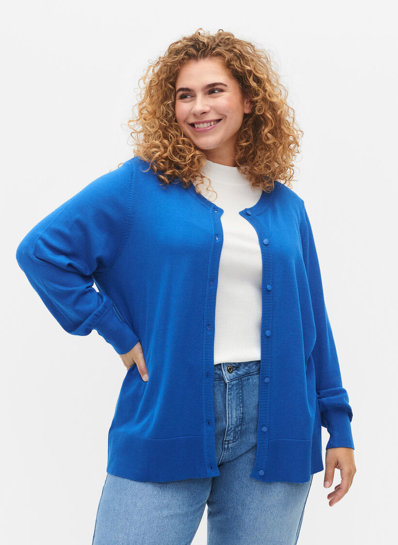 Viskose-Strickjacke mit Kn&ouml;pfen, Princess Blue, Model image number 0