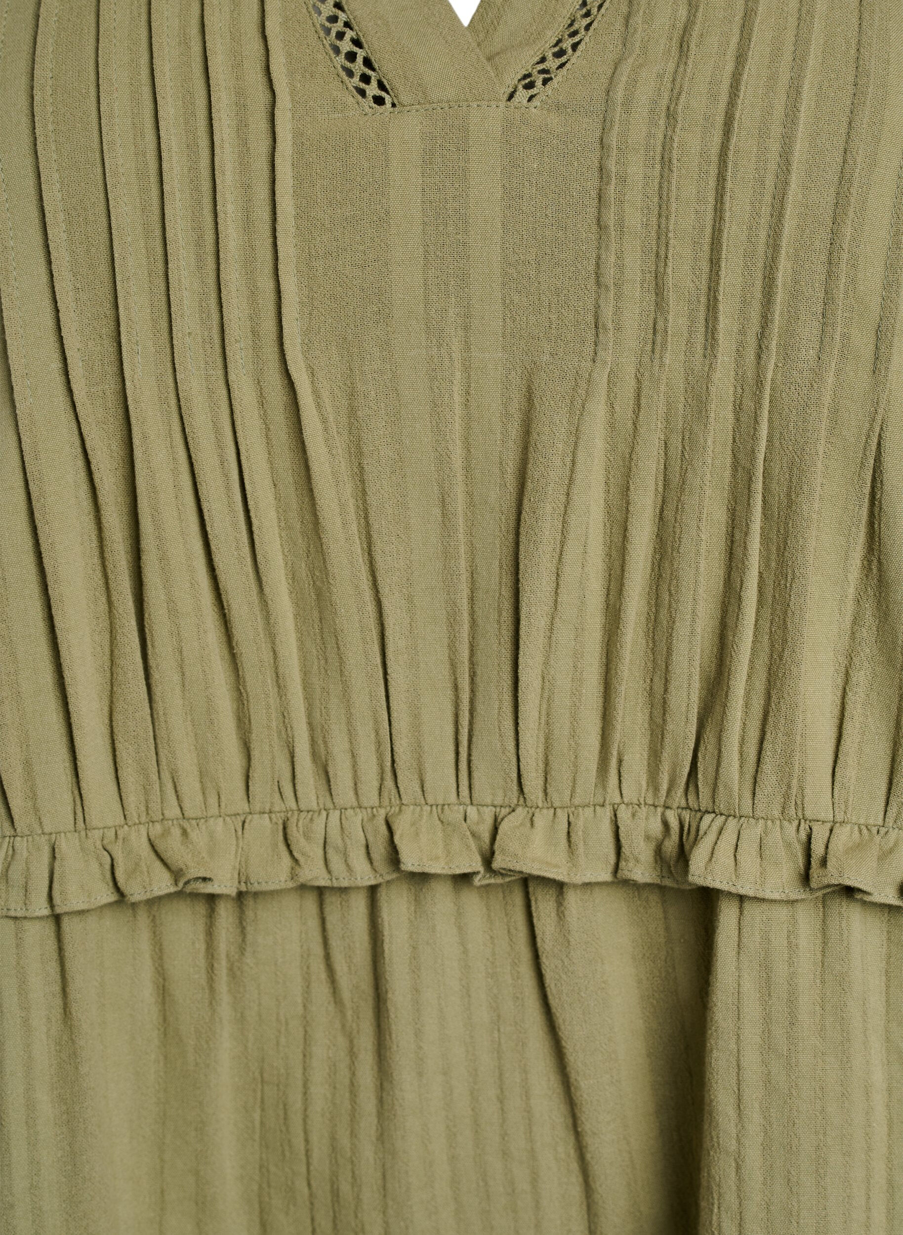 Zizzi Baumwollkleid mit 3/4-&Auml;rmeln und R&uuml;schen, Gr&uuml;n, Packshot image number 2