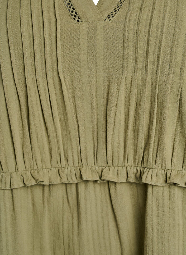 Baumwollkleid mit 3/4-Ärmeln und Rüschen, Grün, Packshot image number 2