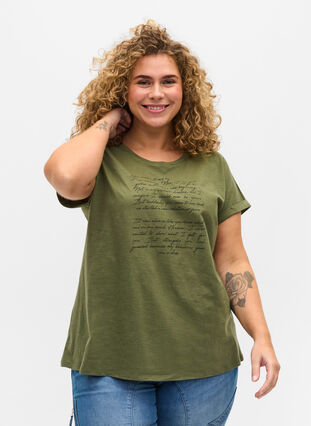 T-Shirt mit Aufdruck in Bio-Baumwolle, Four Leaf CloverText, Model image number 0