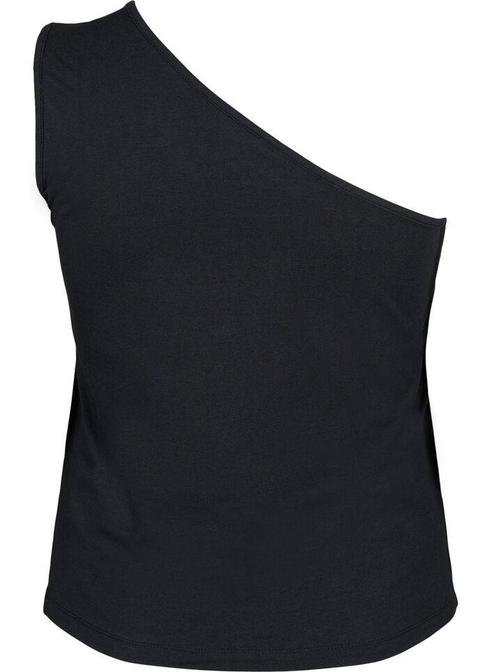 One-Shoulder-Top mit Rose, Black, Packshot image number 1