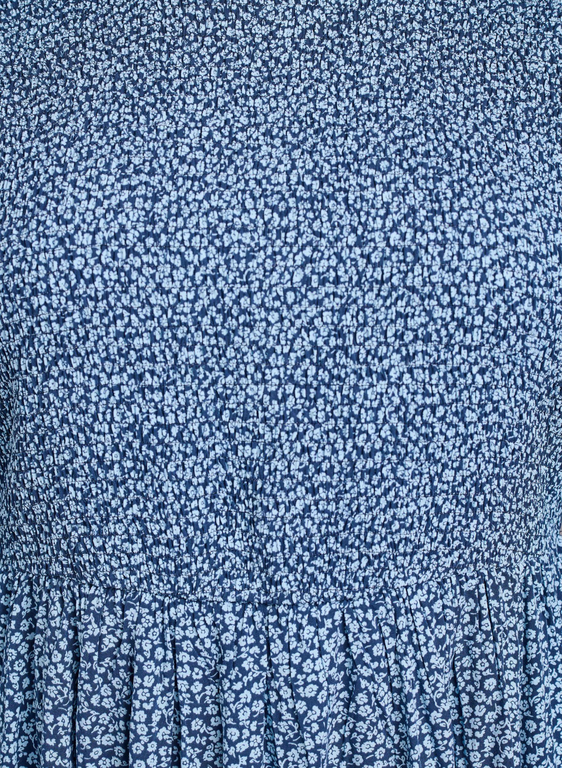 Zizzi Kleid mit gesmoktem Oberteil und kleingebl&uuml;mtem Muster, Blau, Packshot image number 2
