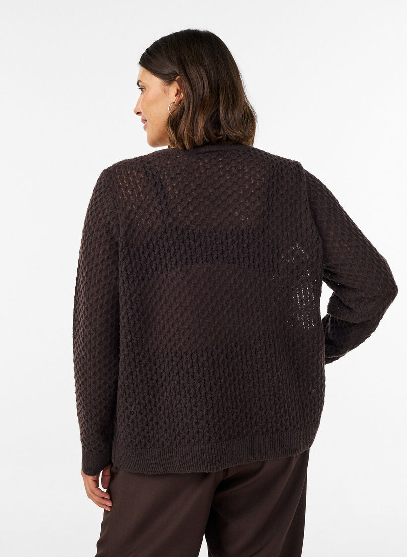 Strickbluse mit strukturiertem Lochmuster, Braun, Model image number 2