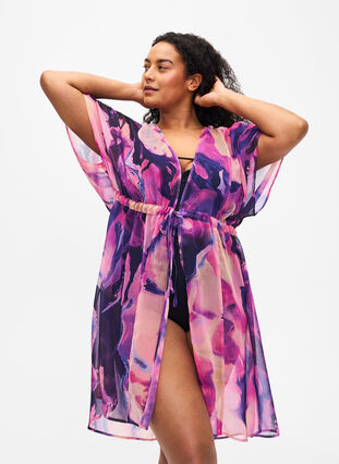 Strand-Kimono mit Druck, Purple Swirl, Model image number 0