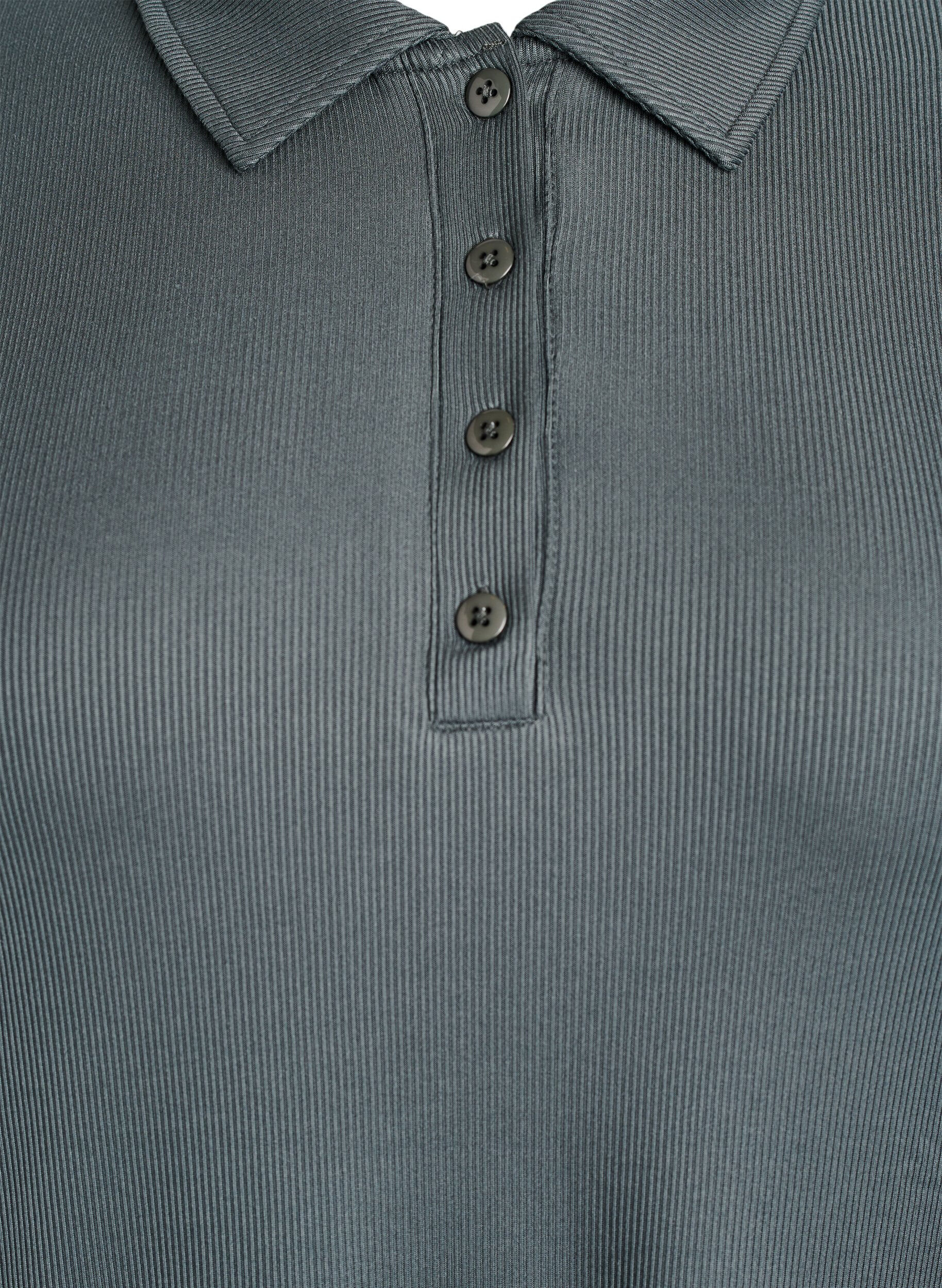 Zizzi Poloshirt aus weichem Ripp mit langen &Auml;rmeln, Gr&uuml;n, Packshot image number 2