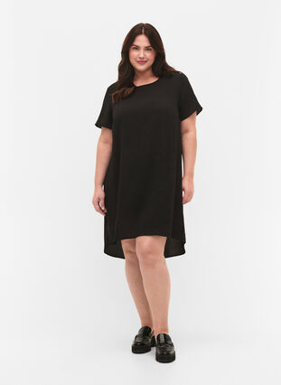 Kleid mit Aufdruck und kurzen Ärmeln, Black, Model image number 2