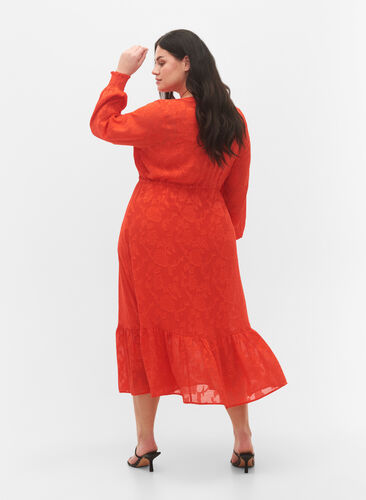 Langärmliges Midi-Kleid im Jacquard-Look, Orange.com, Model image number 1