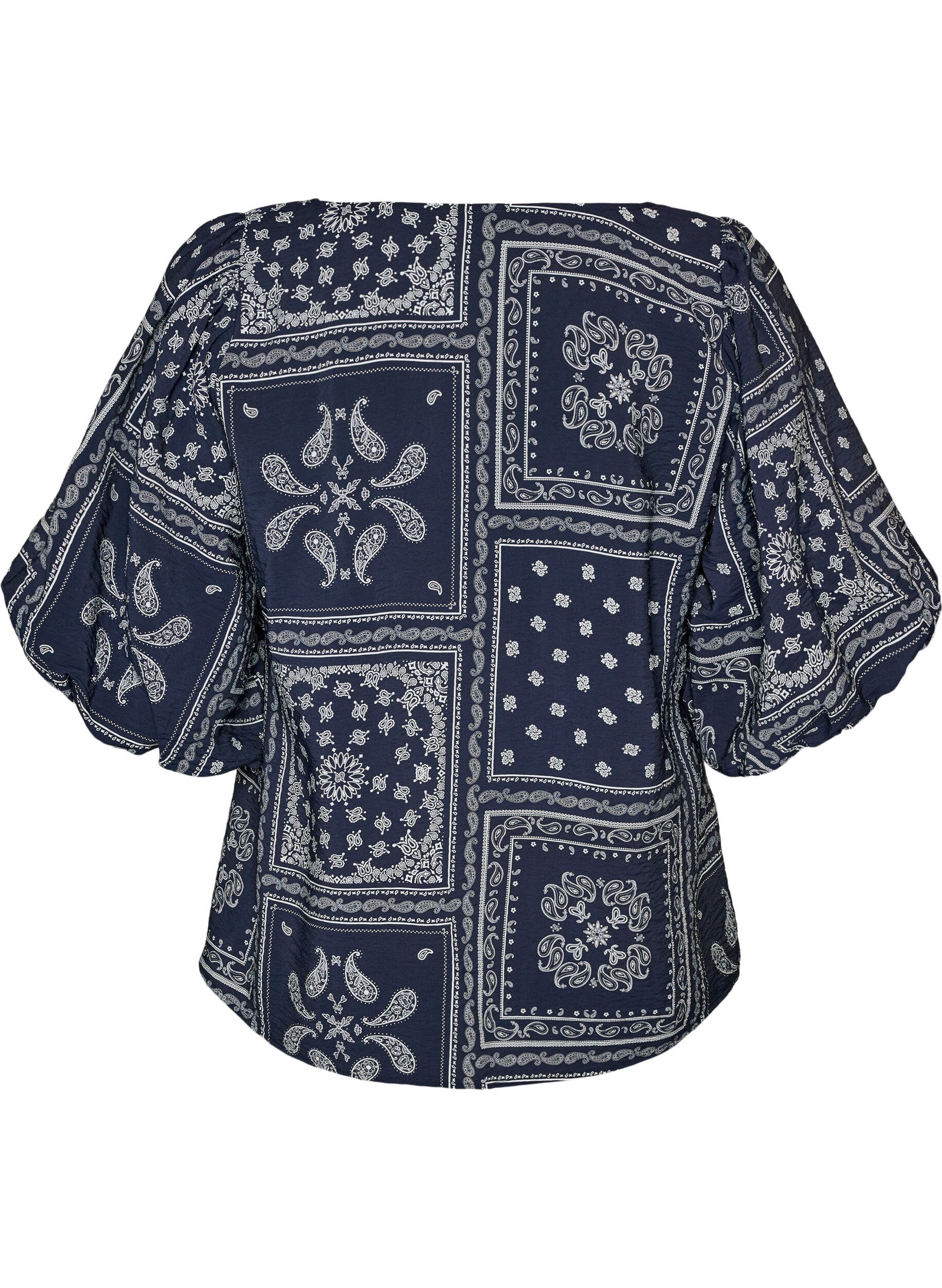 ZizziBluse aus Viskose mit Paisleymuster und Ballon&auml;rmeln, Blau, Packshot image number 1