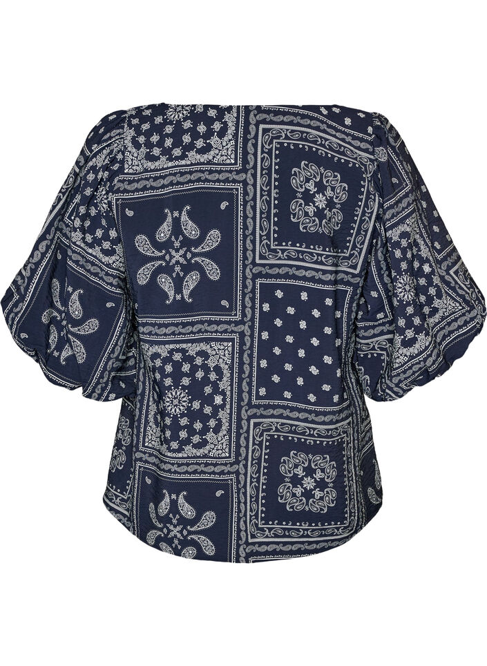 Bluse aus Viskose mit Paisleymuster und Ballon&auml;rmeln, Blau, Packshot image number 1