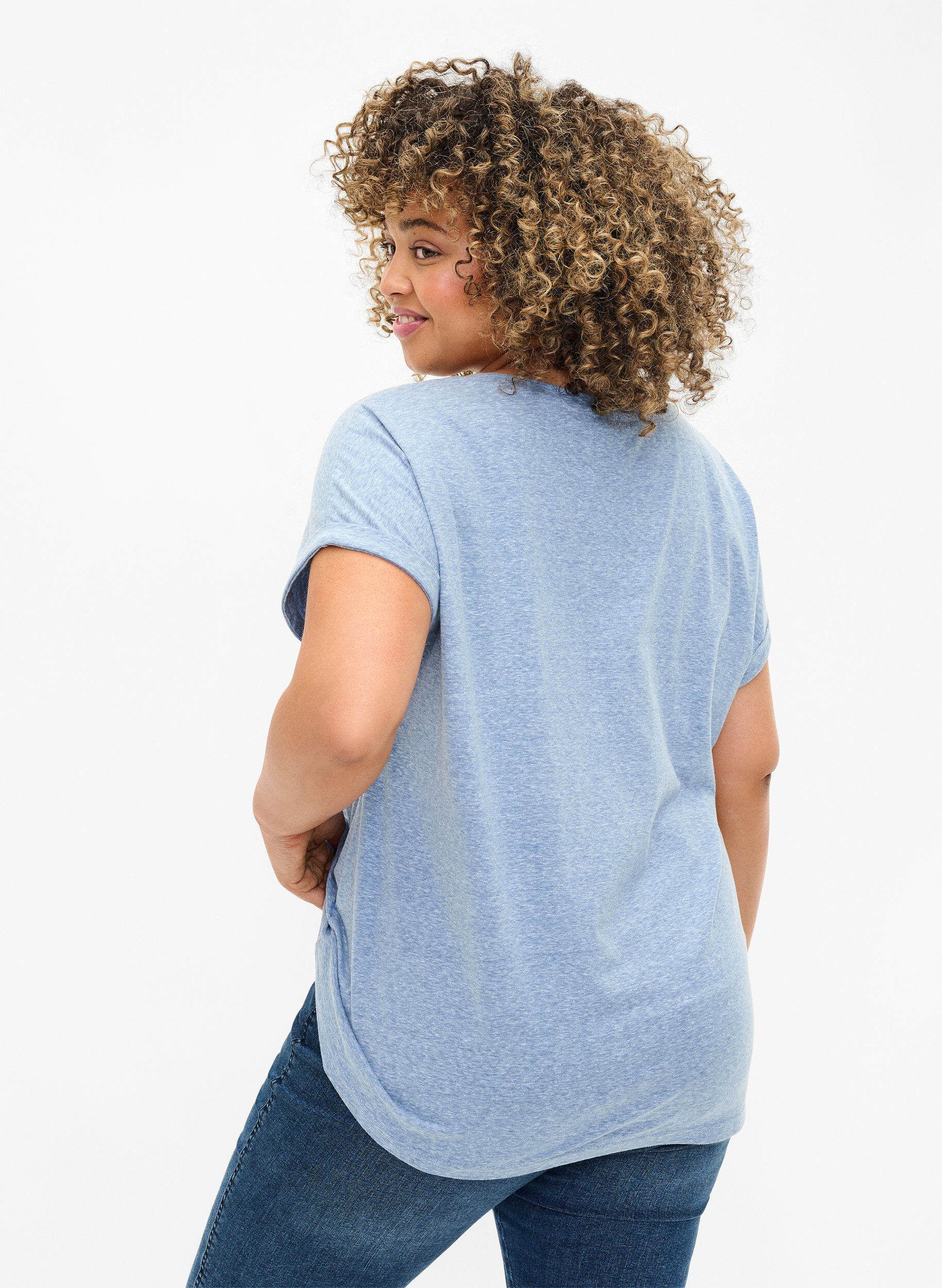 ZizziMelange T-Shirt mit kurzen &Auml;rmeln, Blau, Model image number 2