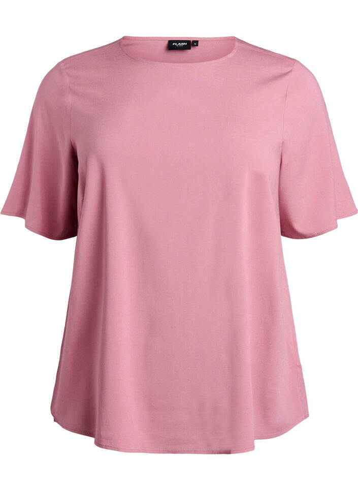 Kurz&auml;rmelige, gewebte Bluse mit Rundhals, Rot, Packshot image number 0