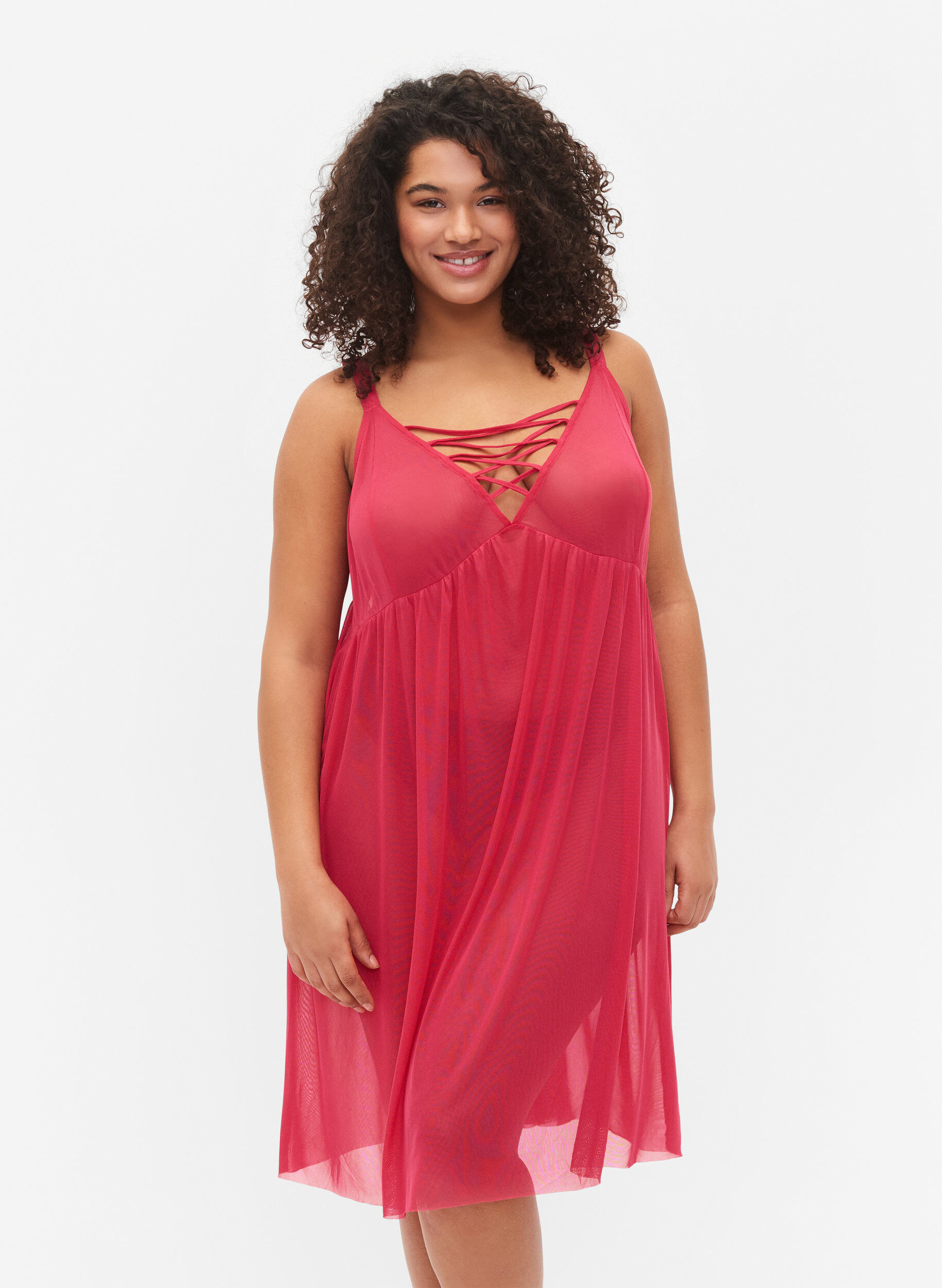 Zizzi Mesh Nachthemd mit String-Details, Jazzy, Model image number 0