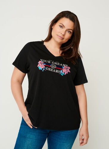 Kurzarm T-Shirt mit Print, Black, Model image number 0