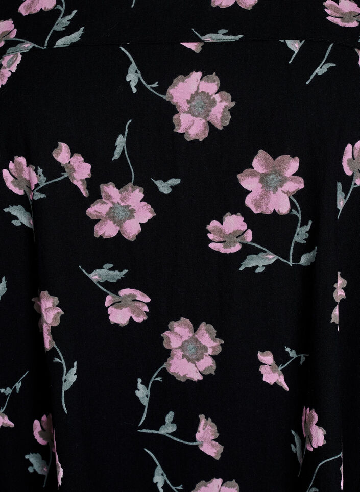 Kurzärmliges Baumwollkleid mit Aufdruck, Black w. Pink Flower, Packshot image number 2