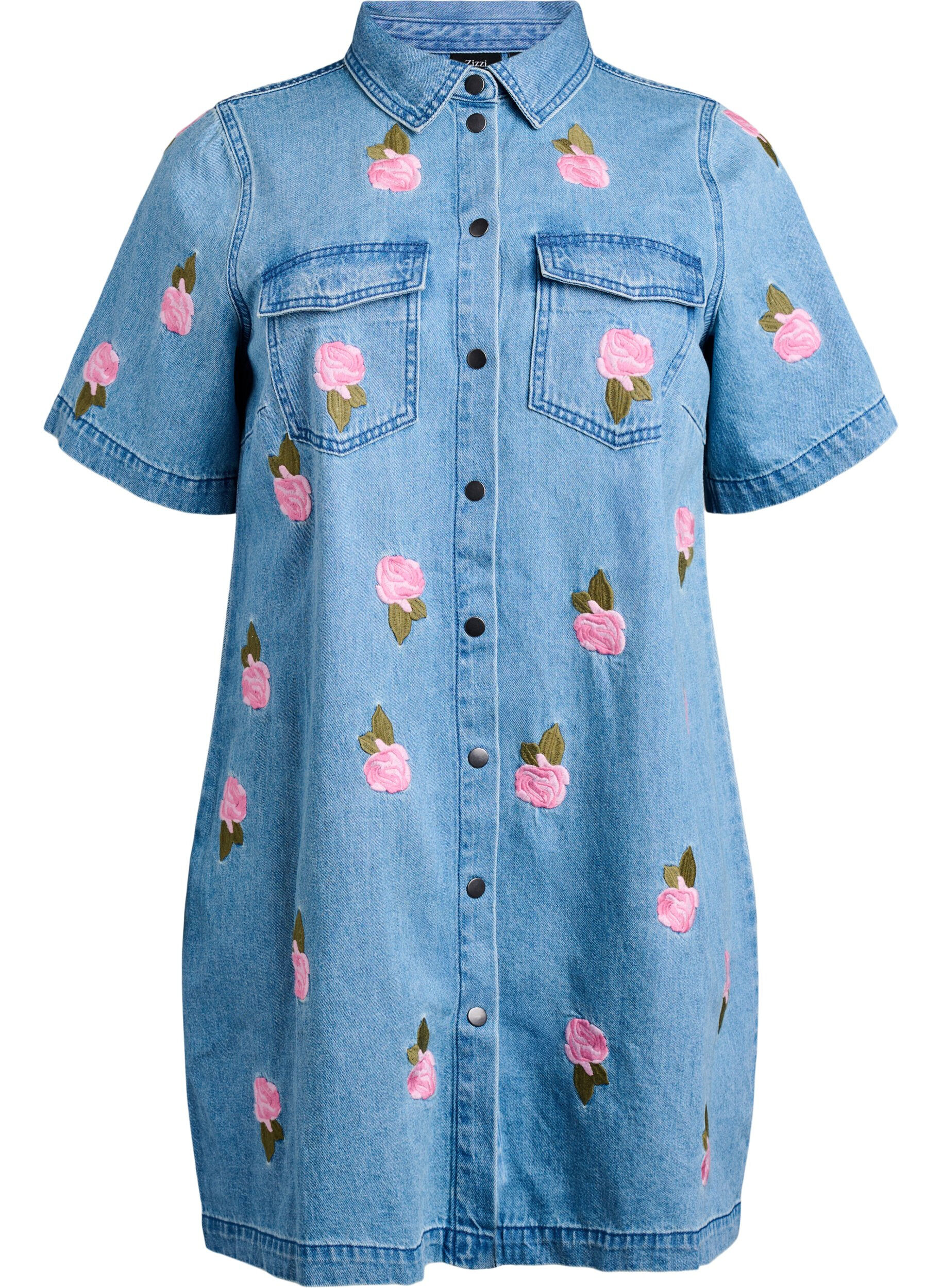 Zizzi Kurzes Jeanskleid mit gestickten Blumen, LBD w. Flower, Packshot image number 0