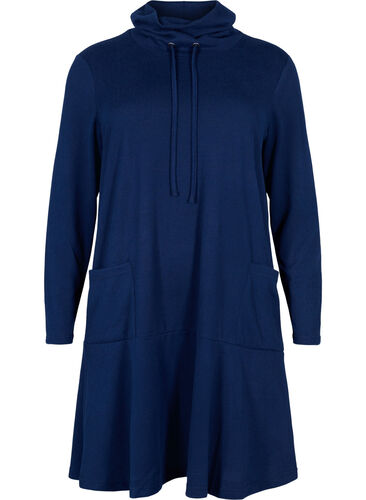 Hochgeschlossenes Jerseykleid mit Taschen, Dress Blues Mel., Packshot image number 0