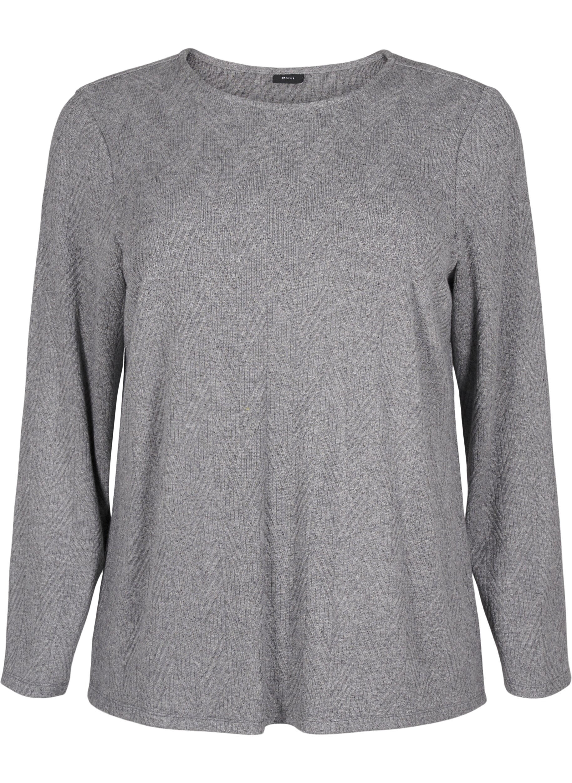 Zizzi Gemusterte Bluse mit langen &Auml;rmeln, Grau, Packshot image number 0