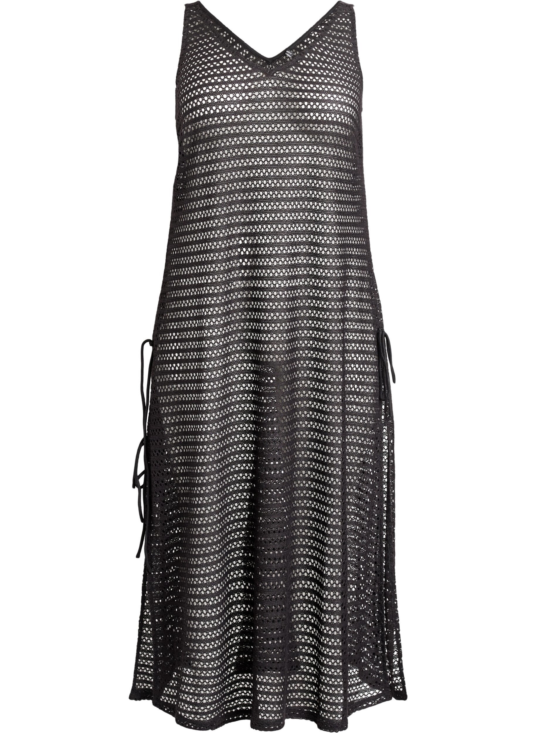 Zizzi &Auml;rmelloses Strandkleid mit Lochstickerei und Seitenschlitzen, Schwarz, Packshot image number 0