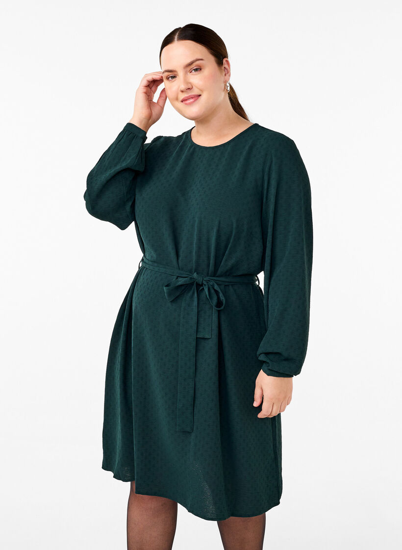 Kurzes Kleid mit Struktur und Bindeg&uuml;rtel, Scarab, Model image number 0