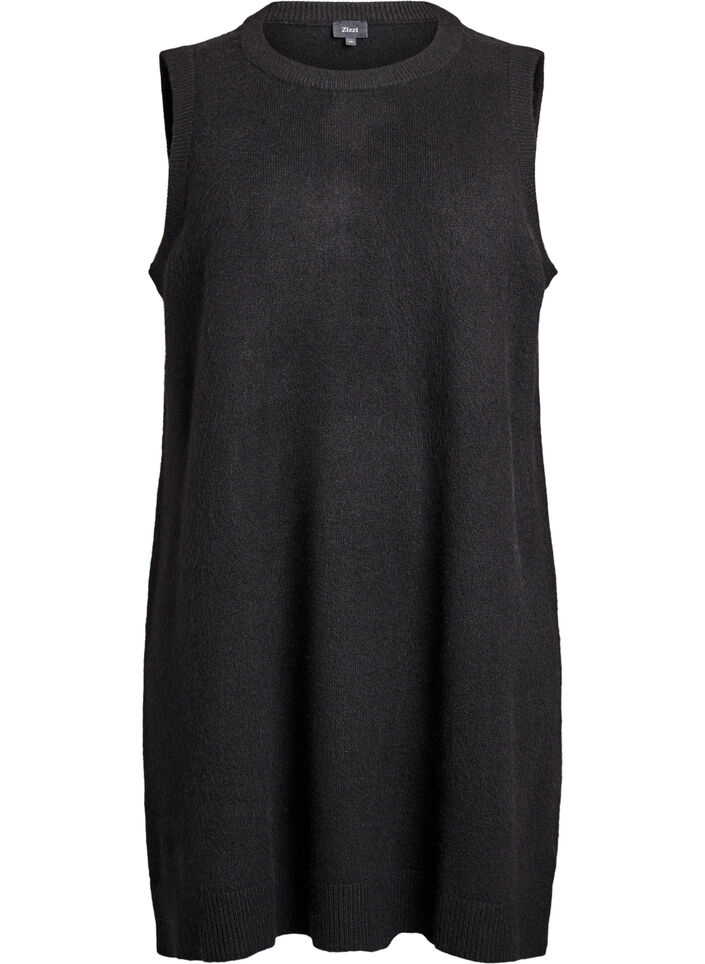 Kurzes &auml;rmelloses Strickkleid, Schwarz, Packshot image number 0
