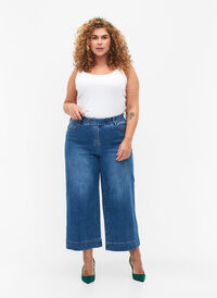 Cropped Jeans mit breitem Bein, Blue denim, Model