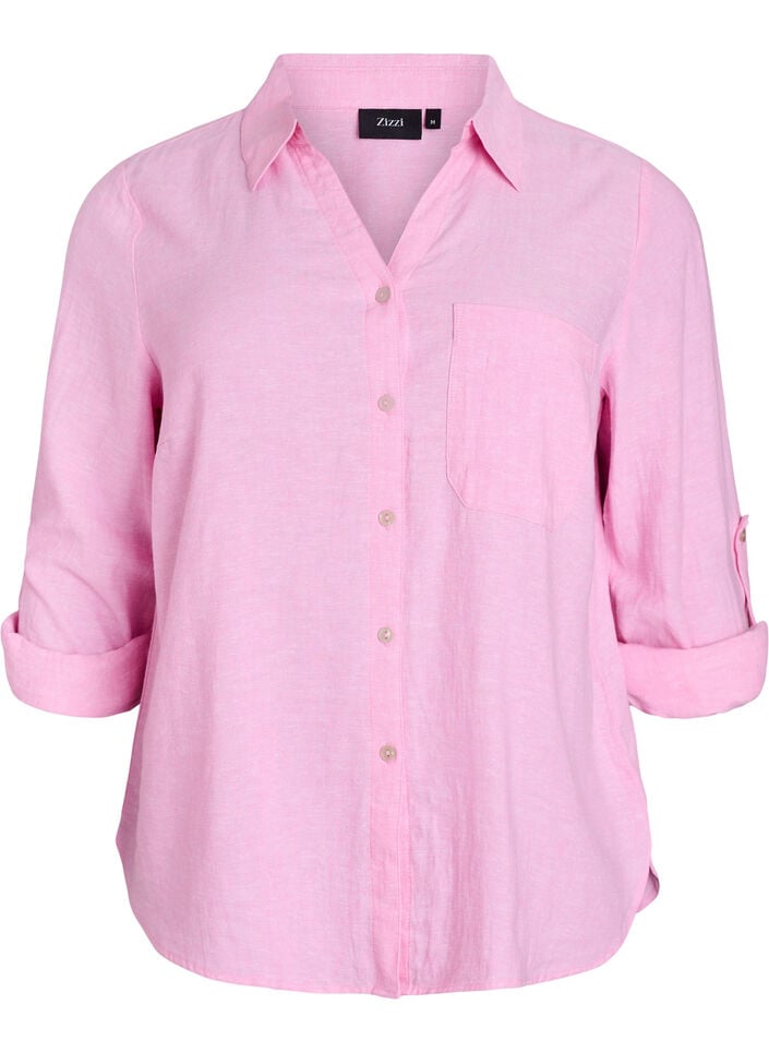 Bluse aus Leinen und Viskose mit 3/4-&Auml;rmeln, Pink, Packshot image number 0