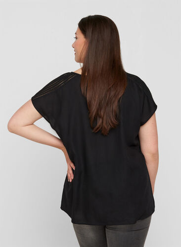 Kurzarm Bluse aus Viskose, Black, Model image number 1