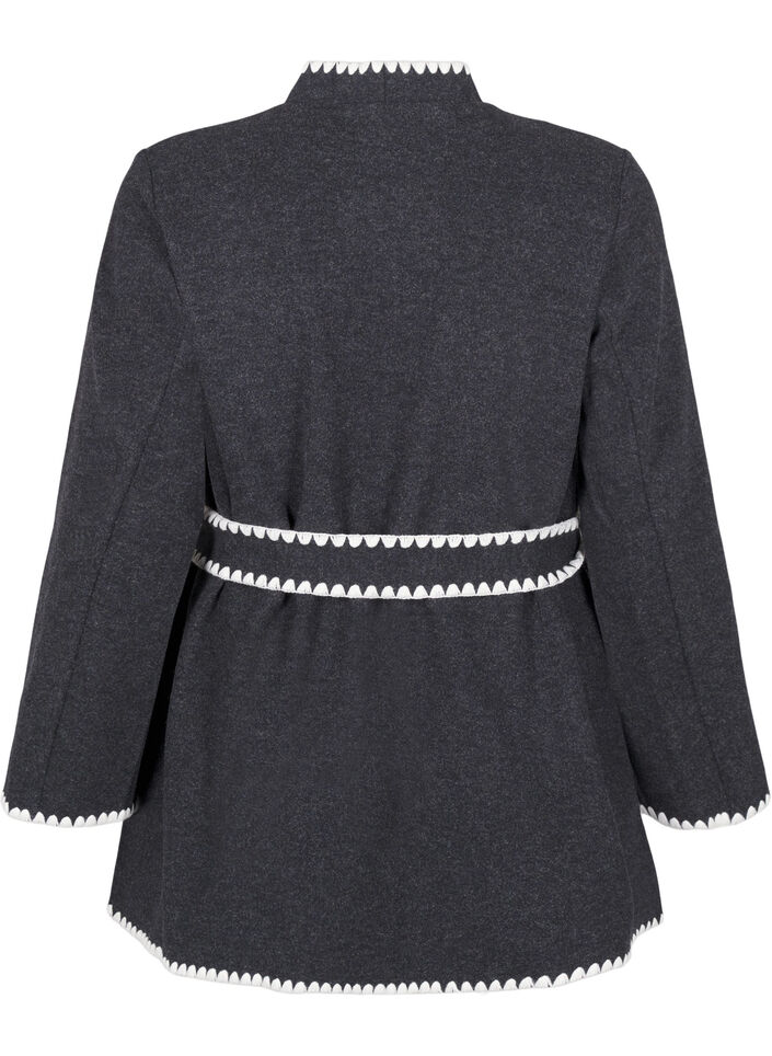 Mantel mit kontrastfarbenen Rändern, Dark Grey Melange, Packshot image number 1
