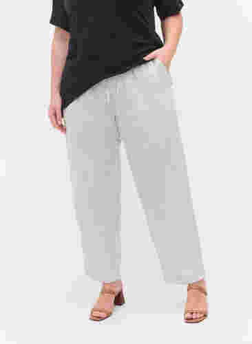 Cropped Hose mit Streifen, White Stripe, Model image number 1
