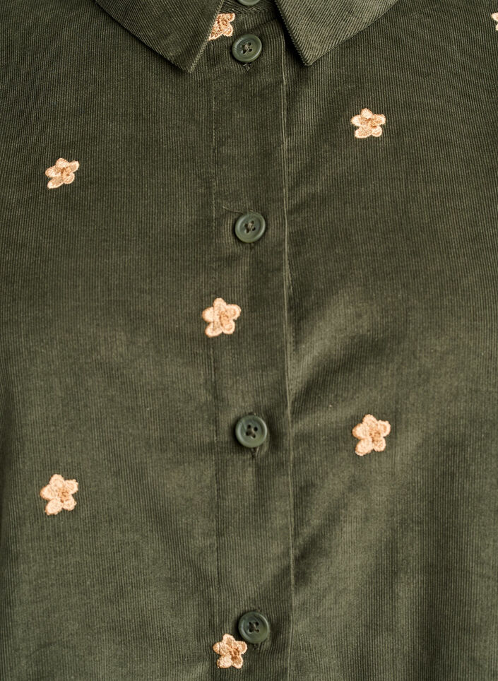 Cordbluse mit gestickten Blumen, Gr&uuml;n, Packshot image number 2
