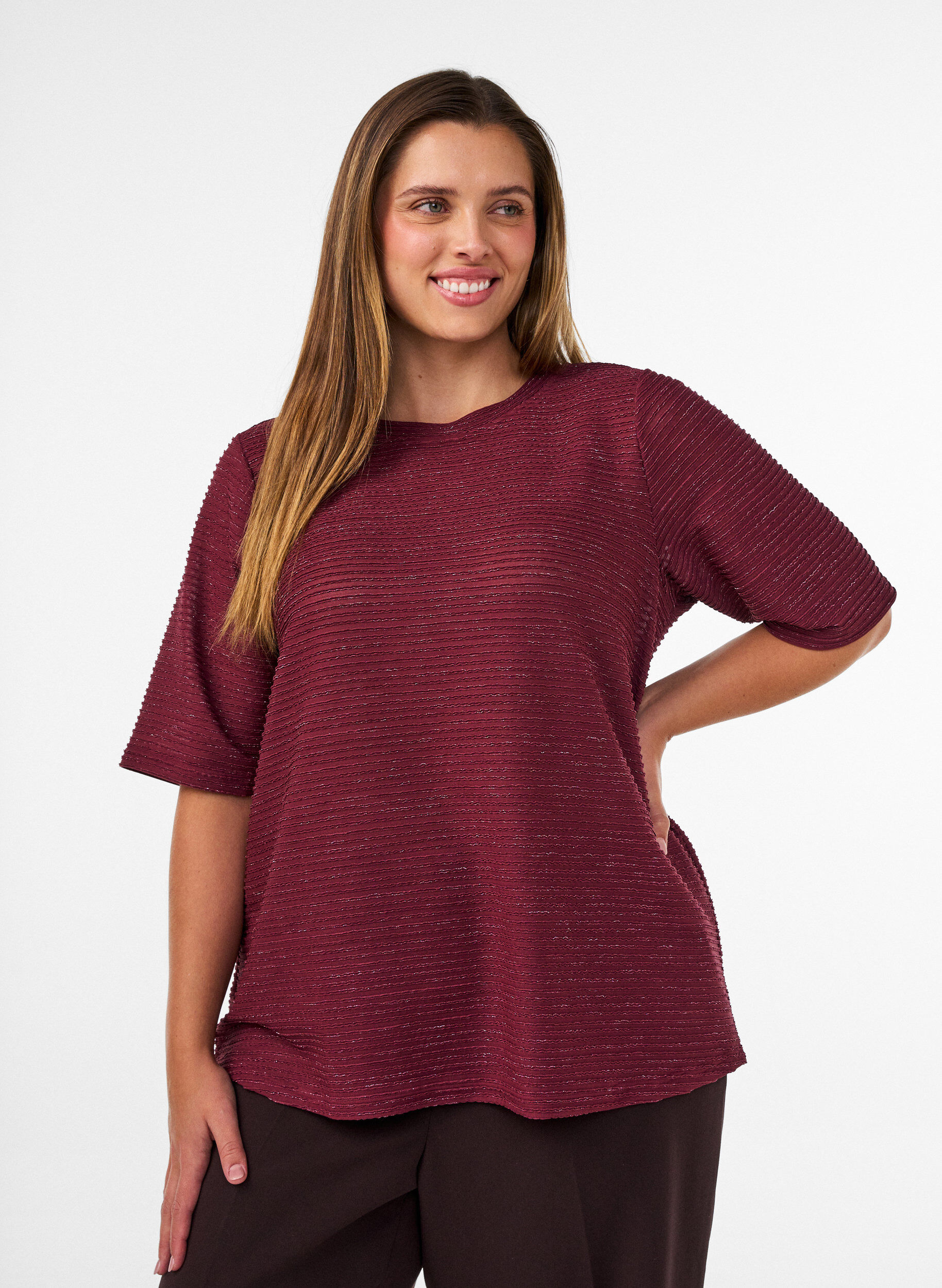 ZizziBluse mit Struktur und Glitzer, Rot, Model image number 0