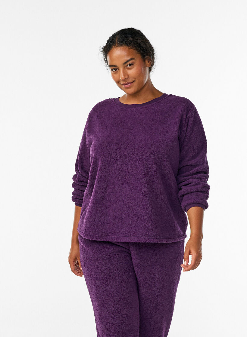 Pullover aus weichem Teddyfleece, Lila, Model image number 0