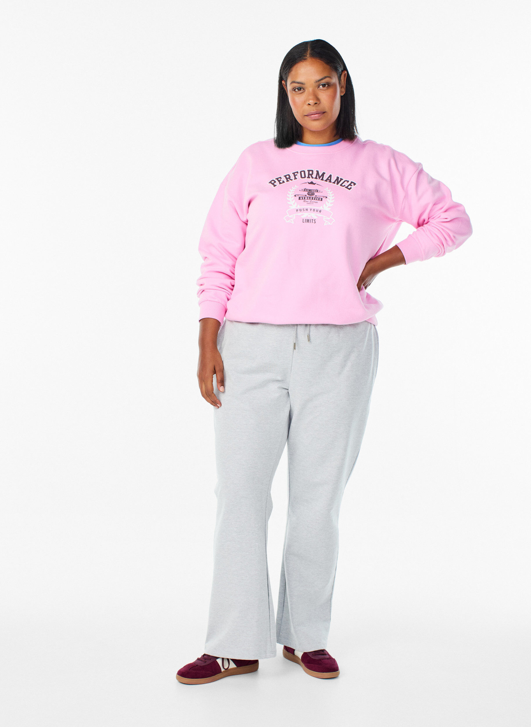Zizzi Sweatshirt mit Textprint, Pink, Model image number 1