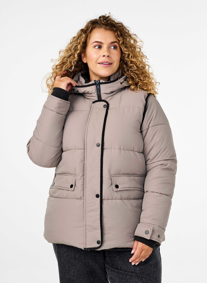 Kurze Steppjacke mit Kontrastdetails, Beige, Model image number 0