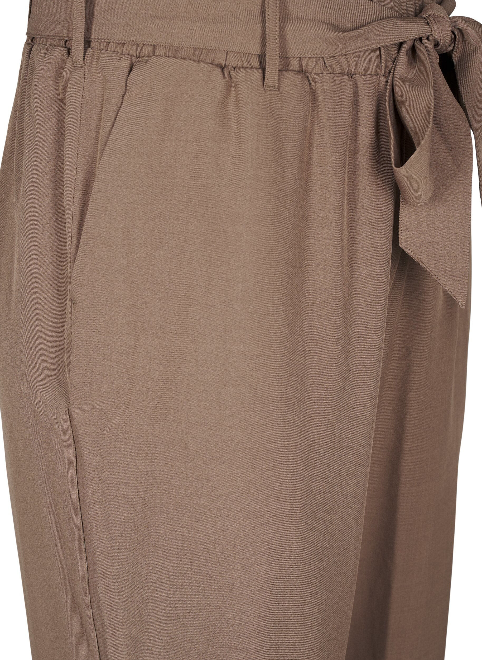 Zizzi Hoch taillierte Hose mit R&uuml;schen und Bindeg&uuml;rtel, Walnut Melange, Packshot image number 2