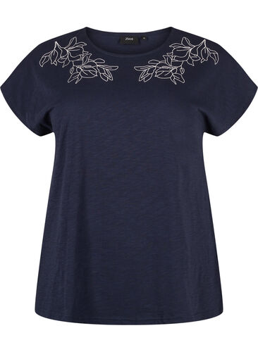 T-Shirt aus Baumwolle mit Blattprint, Night Sky W. leaf, Packshot image number 0