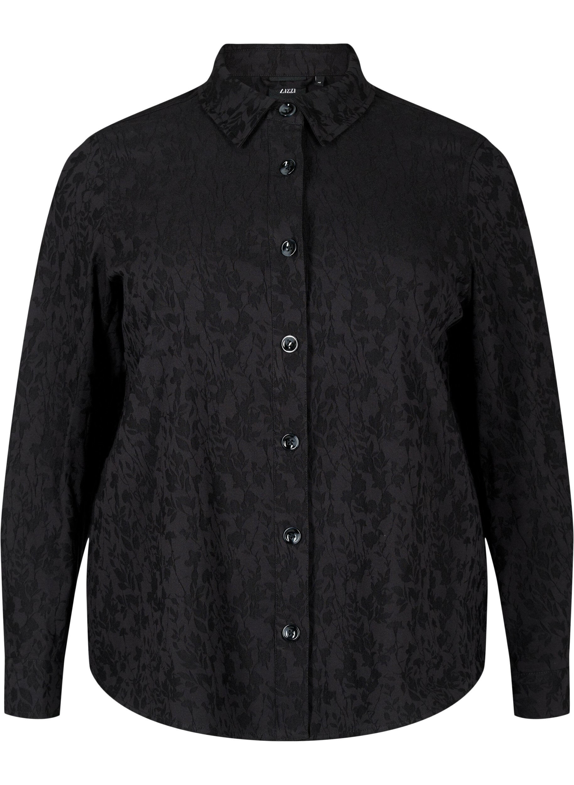 Zizzi Hemdjacke aus Viskose mit Ton-in-Ton-Muster, Black, Packshot image number 0