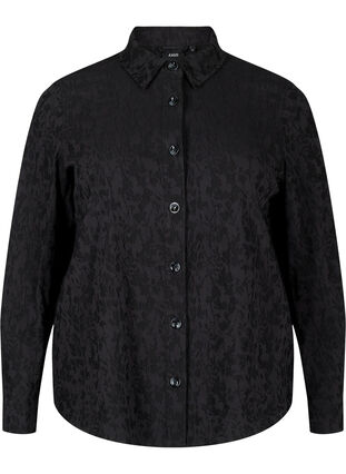Hemdjacke aus Viskose mit Ton-in-Ton-Muster, Black, Packshot image number 0