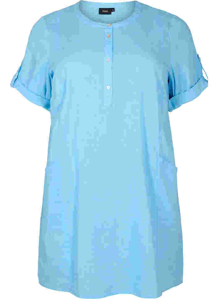 Kurzarm Tunika aus Baumwolle mit Taschen, Alaskan Blue, Packshot image number 0
