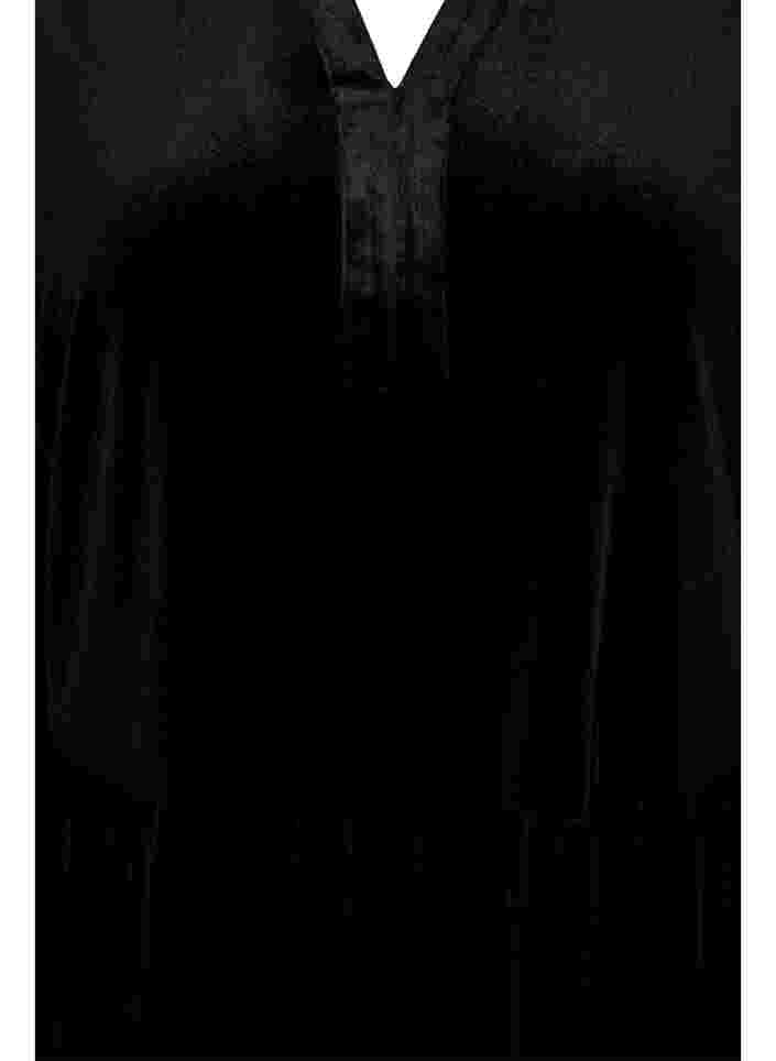 Kleid aus Velours mit Rüschenkragen und 3/4-Ärmeln, Black, Packshot image number 2
